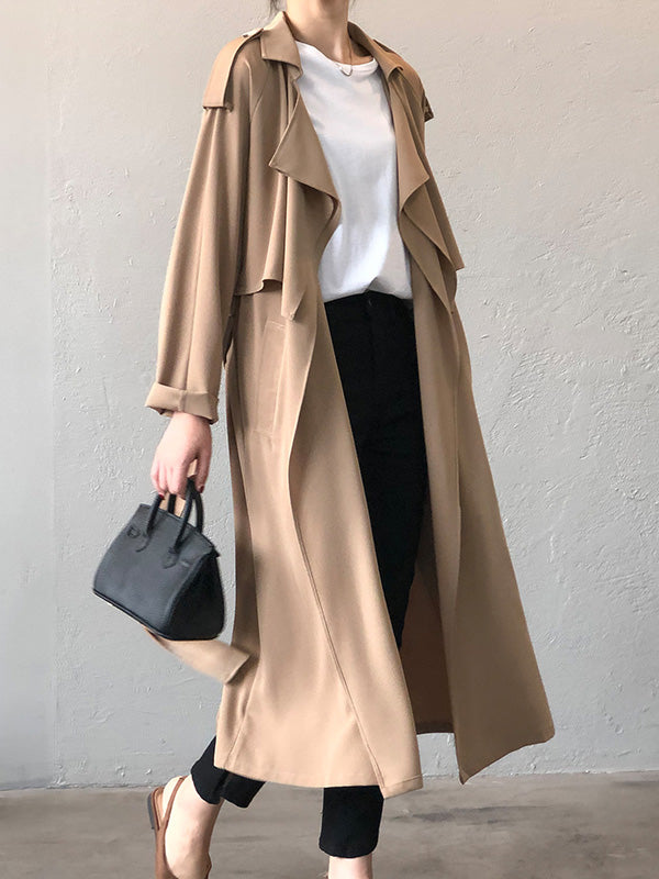 flowersverse Khaki&Black Vintage Notched Collar Thin Trench Coat