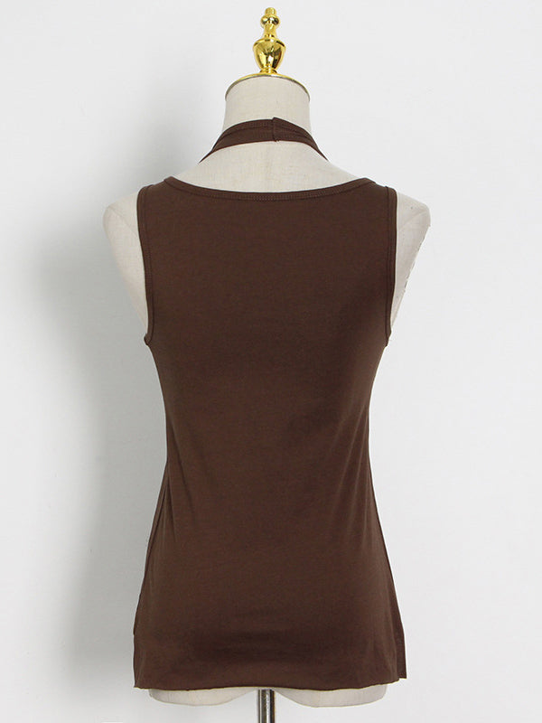 flowersverse False Two Solid Color Sleeveless Vest Tops