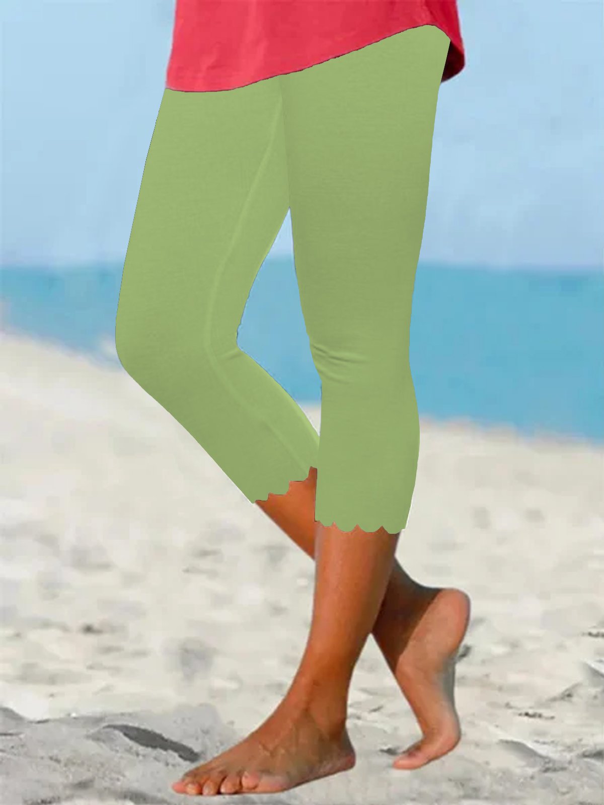 flowersverse Beach daily basic plain color patterned elastic waist high elastic burnt flower pants Plus Size