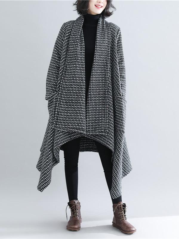 flowersverse Casual Plaid Knitted Outwear