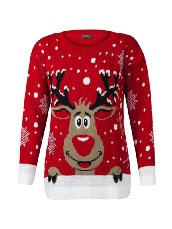 flowersverse Casual Loose Long Sleeves Printed Round-Neck Sweater Tops