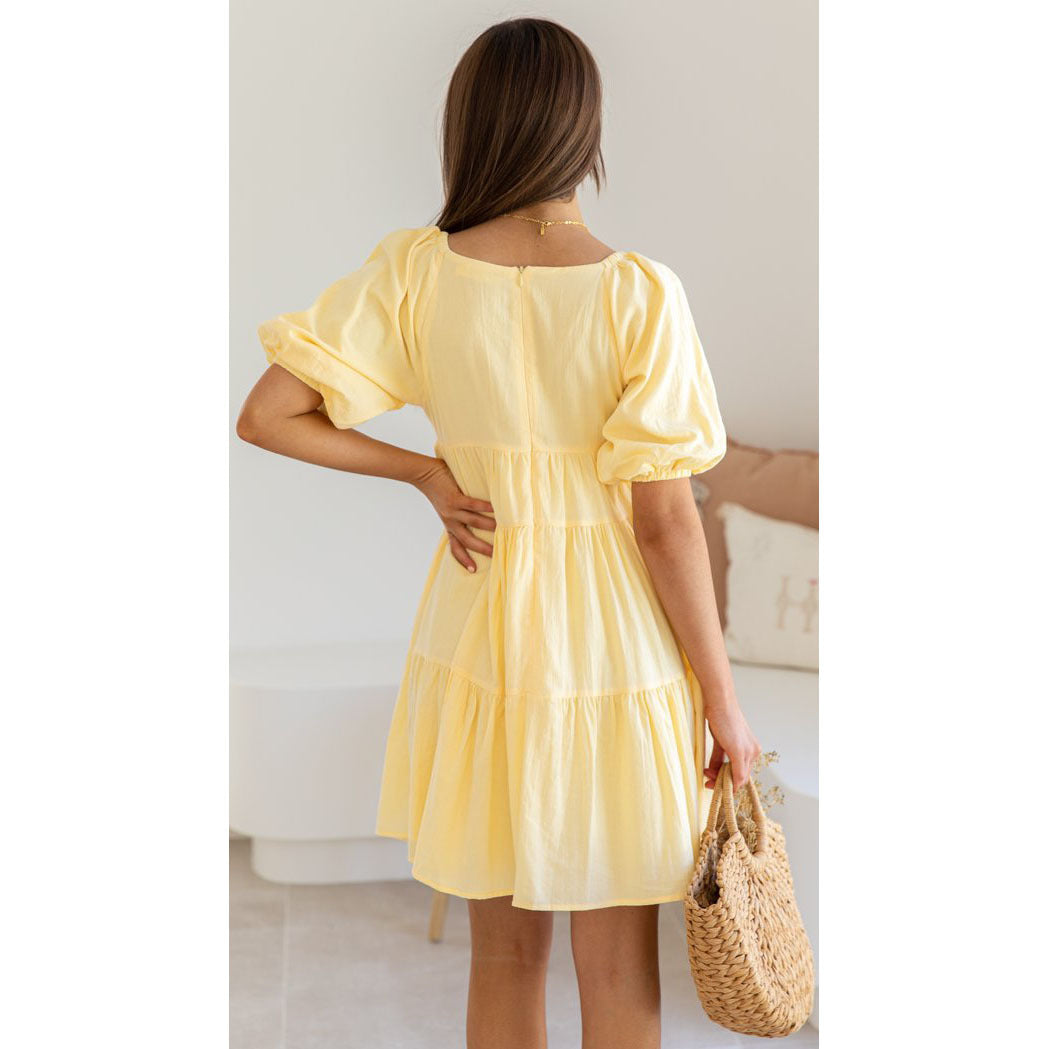 flowersverse Urban Casual Women's Short Sleeve V-Neck Big Swing Dress
