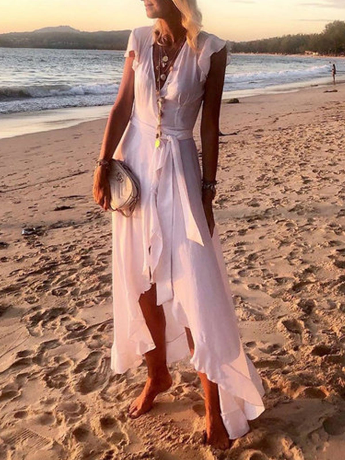 flowersverse V Neck Women Dress A-Line Going Out Chiffon Plain Dress