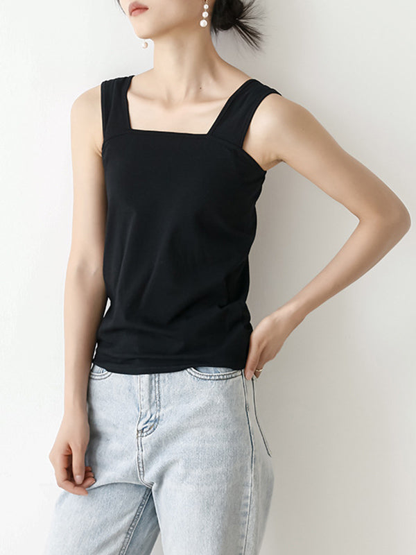 flowersverse Casual Simple 6 Colors Square-Neck Sleeveless Vest