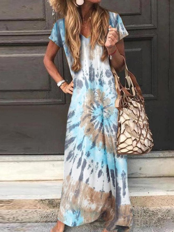 flowersverse Short Sleeve A-Line Ombre/Tie-Dye Dresses