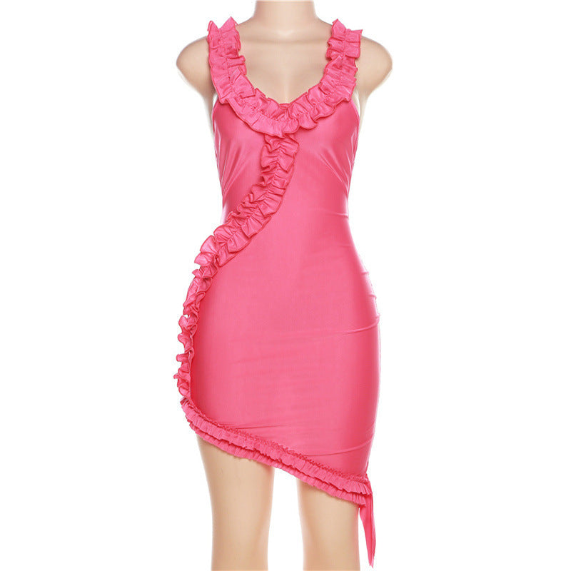 flowersverse Women's Fashion Lace Camisole Low Back Sexy Slim Irregular Bodycon Dress