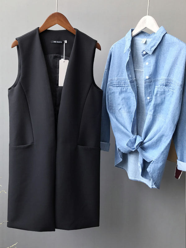 flowersverse Casual Loose Long Split-Joint Sleeveless Vest
