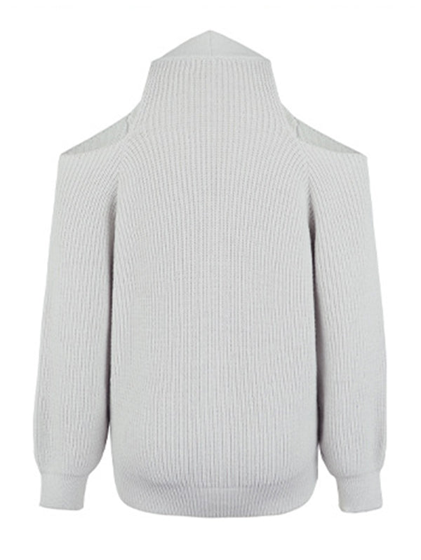 flowersverse Trendy Tops Loose Solid Color V-Neck Cold Shoulder Cardigan Tops