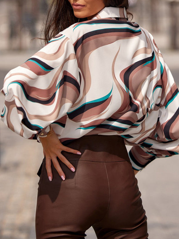 flowersverse Printed Long Sleeves Loose Lapel Blouses&shirts Tops