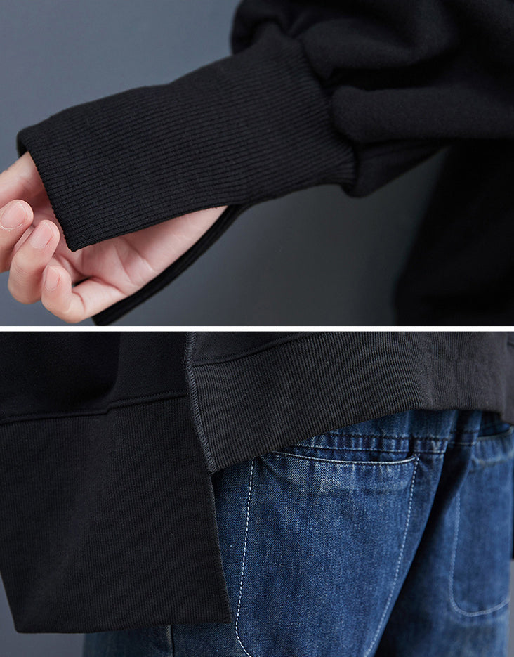 flowersverse Simple Long Sleeves Loose Solid Color Round-Neck Hoodies&Sweatshirt Tops