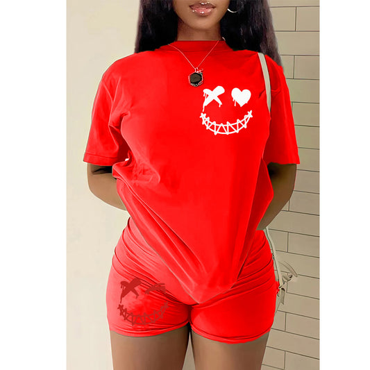 flowersverse Plus Size Women's T-Shirt Shorts Set Tracksuit Two-Piece