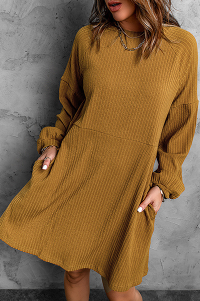 flowersverse Casual Solid Pocket O Neck A Line Dresses(3 Colors)