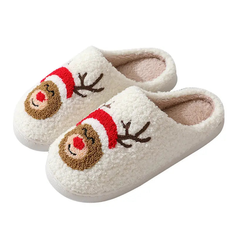 flowersverse Christmas Home Slippers Cute Cartoon Santa Claus Cotton Slippers For Women And Men Couples Winter Warm Furry Shoes