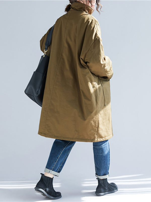 flowersverse Quilted Zipper Long Sleeves Loose High Neck Padded Coat Coats