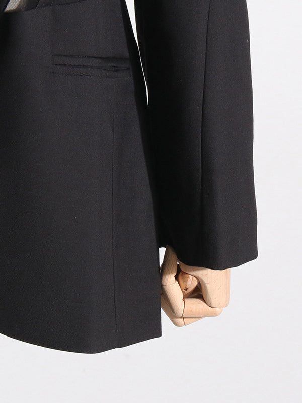 flowersverse Buckle Gauze See-Through Solid Color Split-Joint Long Sleeves Notched Collar Blazer