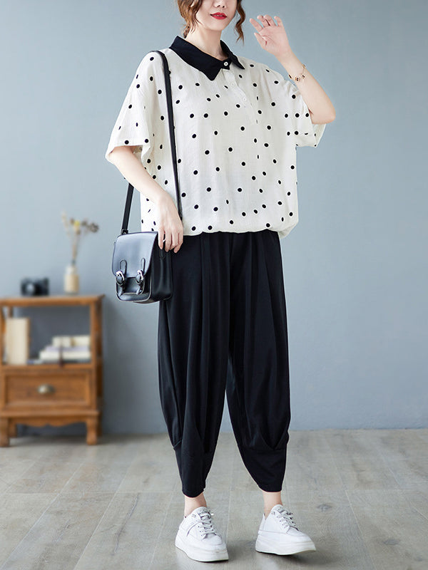 flowersverse Artistic Retro Loose Polka-Dot Blouse