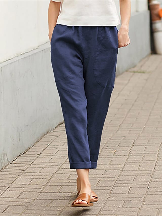 flowersverse Women's Plus Size Loungewear Pants Pure Color Simple Casual Comfort Home Daily Vacation Polyester Breathable Pant Pocket Spring Summer Black White