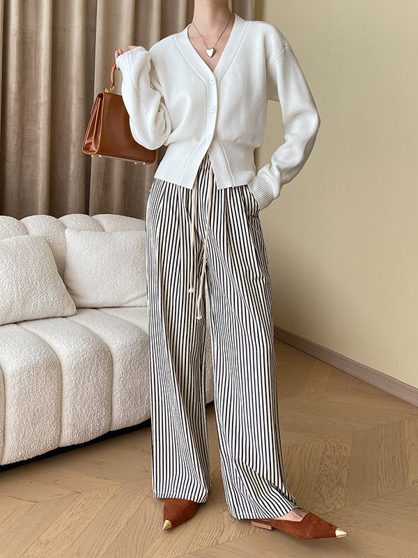 flowersverse Solid Color Long Sleeves Loose V-Neck Cardigan Tops