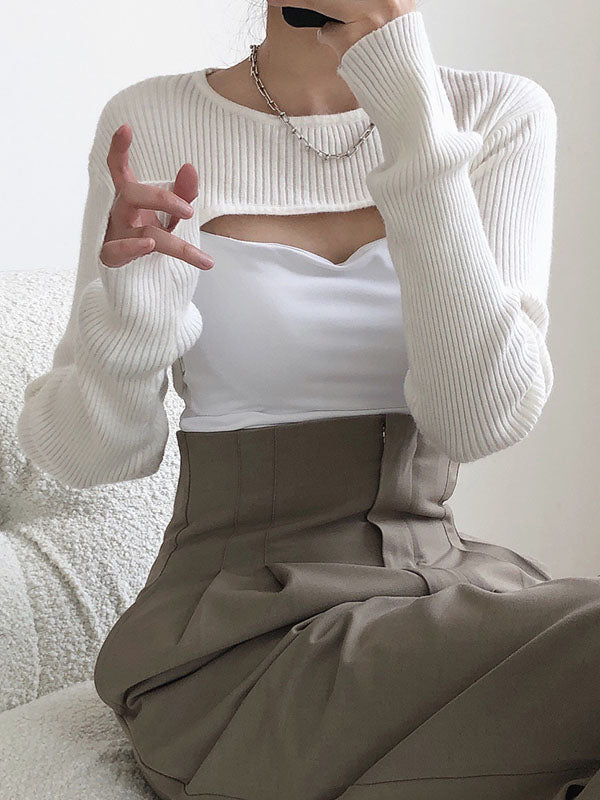 flowersverse Original Solid Knitwear Short Tops