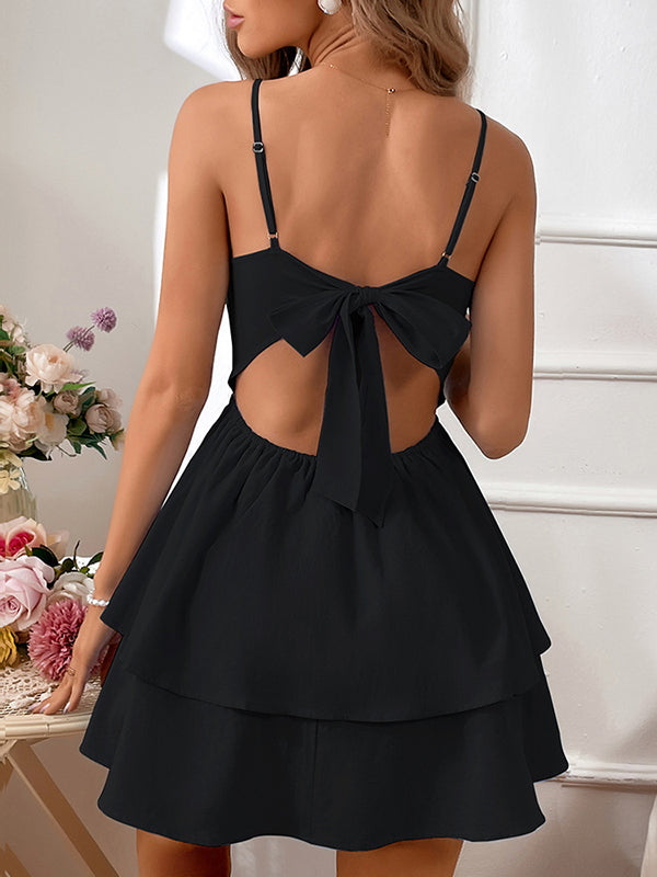 flowersverse Vacation A-Line Bowknot Mini Dress