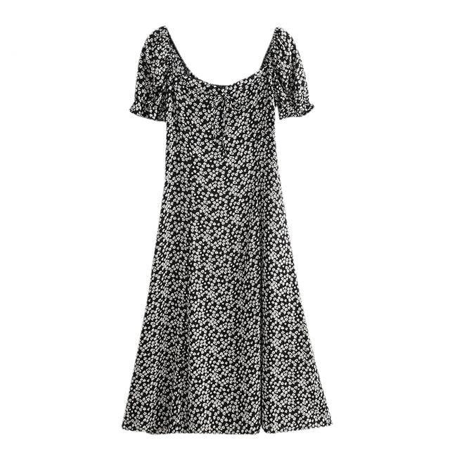 flowersverse Vintage Party Dress Square Collar Ruffle Dress