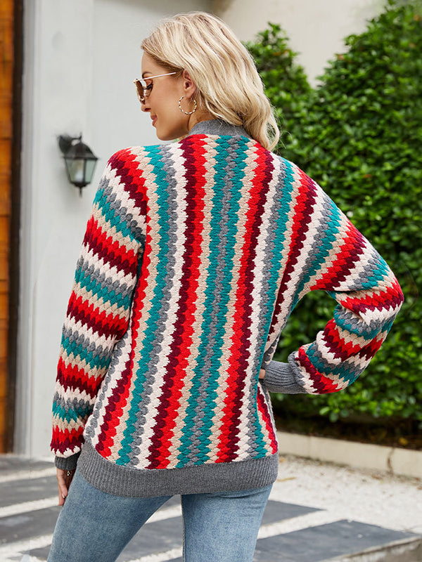 flowersverse Casual Loose Patchwork V-Neck Sweater Top