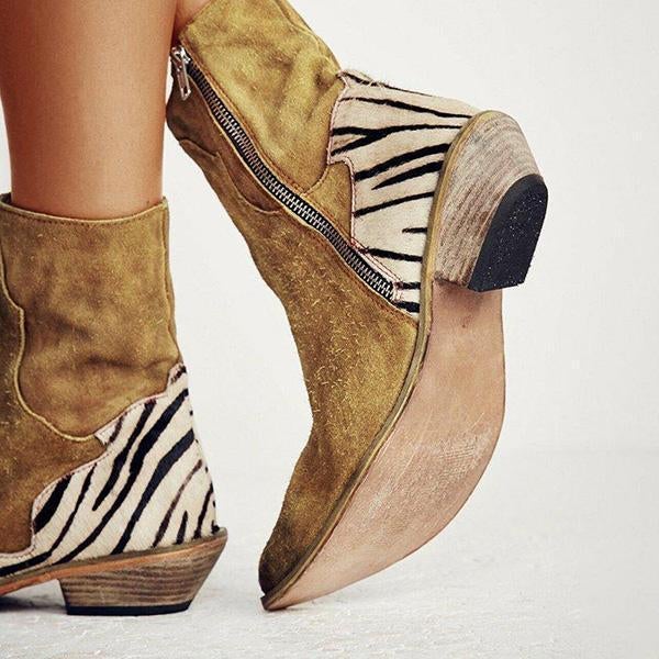 flowersverse Casual Pointed Toe Zebra-Striped Boots