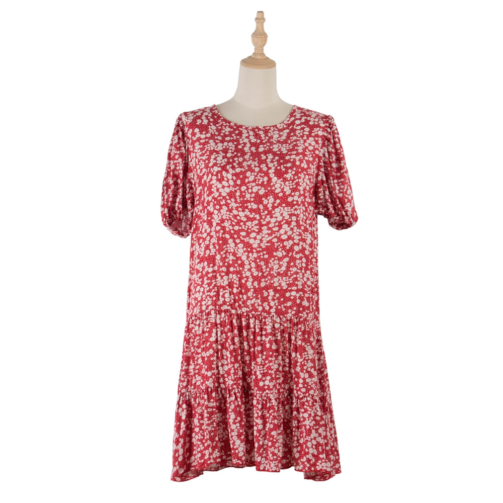 flowersverse Spring Summer Print Short Dress Women O Neck Ruffles Mini Floral Dresses For Women Casual High Waist