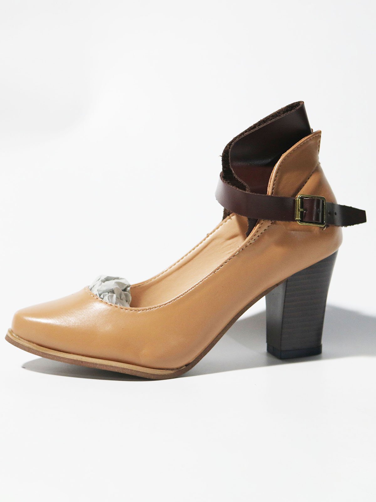 flowersverse Vintage Paneled Leather Mary Jane Block Heels