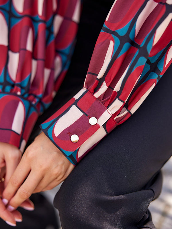 flowersverse Printed Long Sleeves Loose Lapel Blouses&shirts Tops