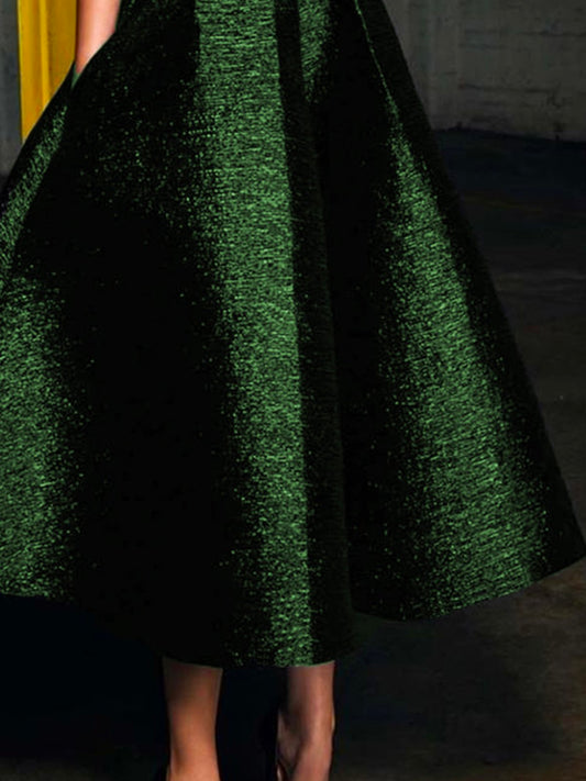 flowersverse Plain Elegant Short Sleeve Regular Fit Midi Party Dress