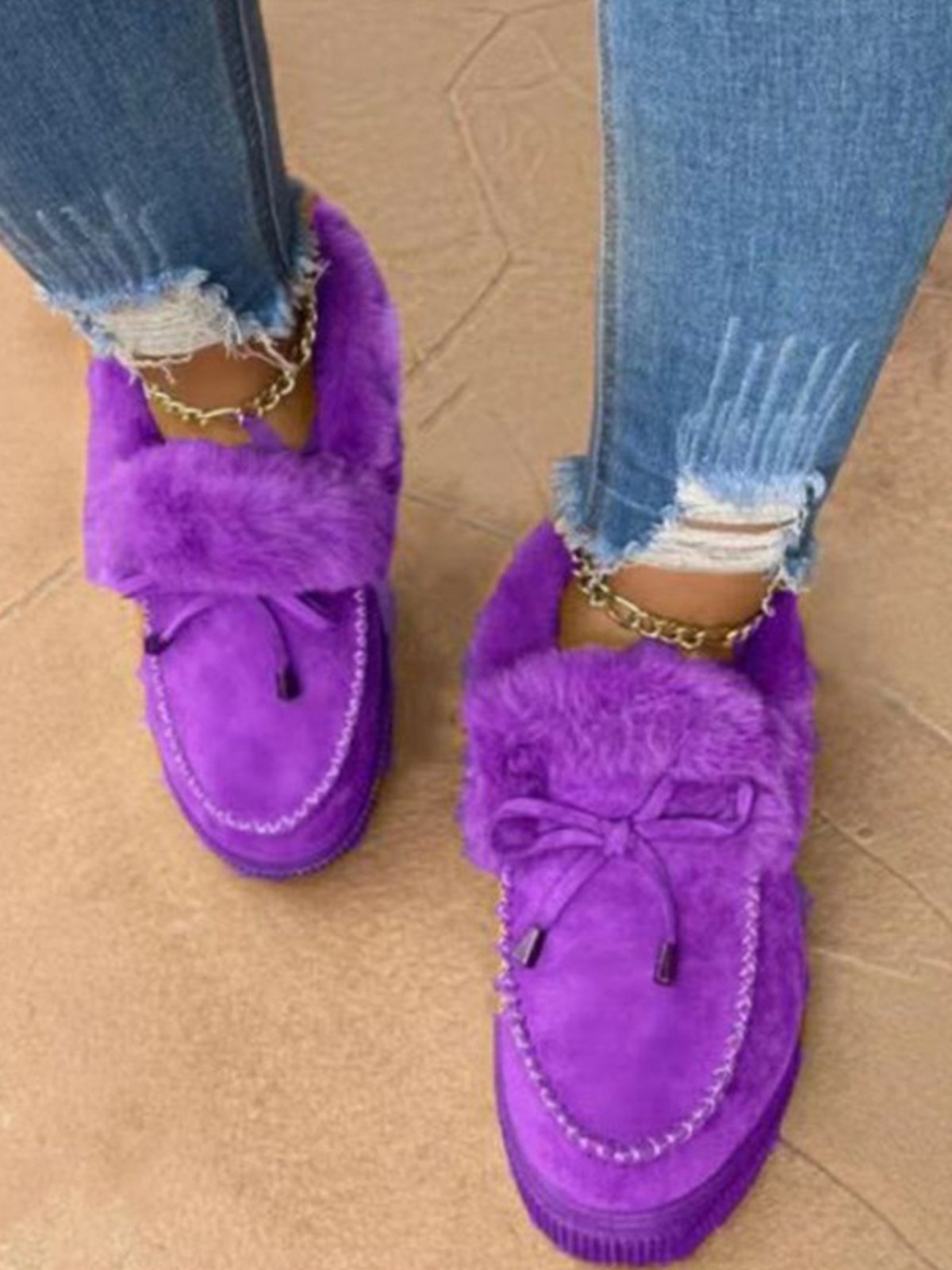 flowersverse Winter Warm Daily Flat Heel Closed Toe Boots