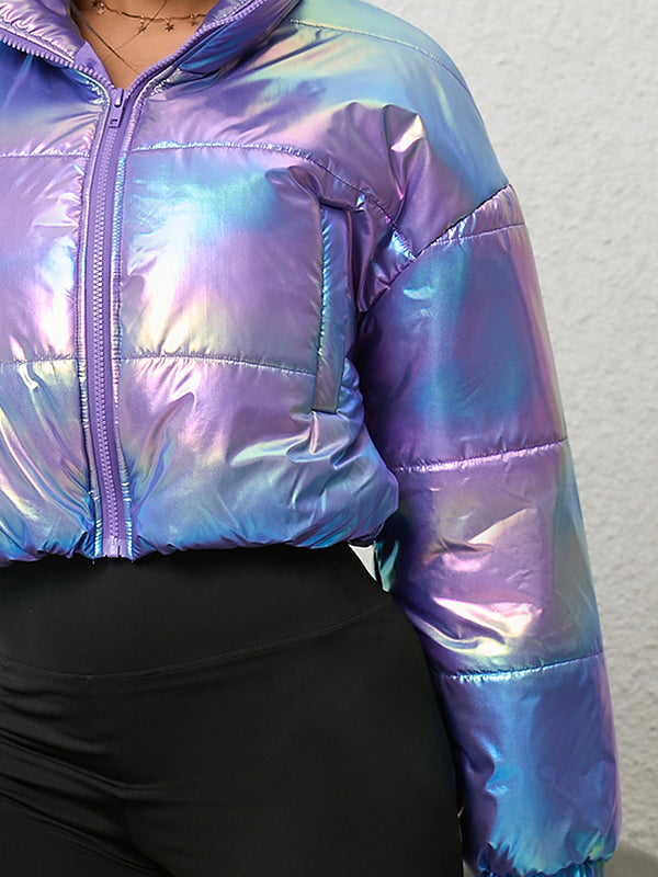 flowersverse Gradient Split-Joint Zipper Long Sleeves High Neck Padded Coat