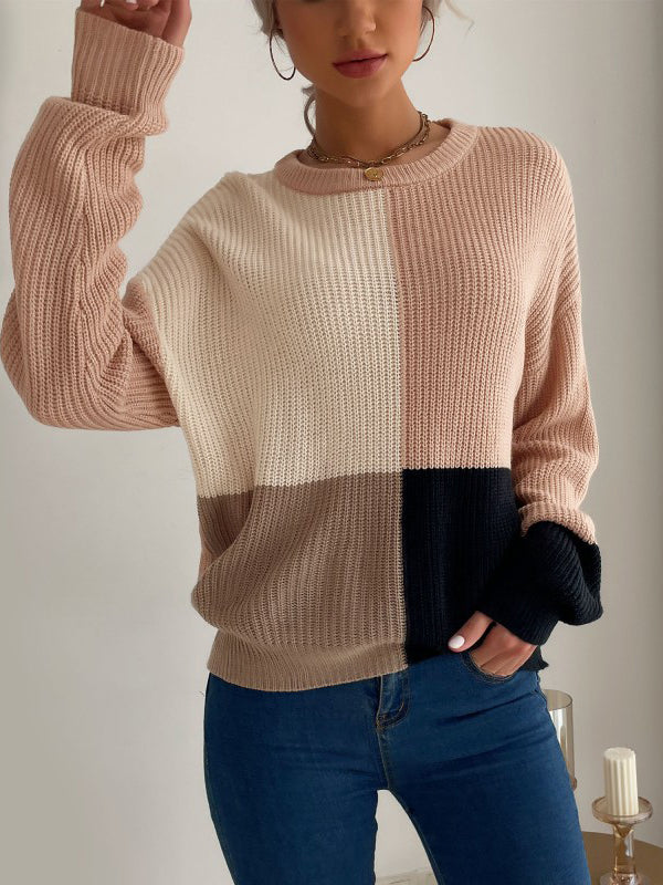 flowersverse Casual Loose Patchwork Sweater Top