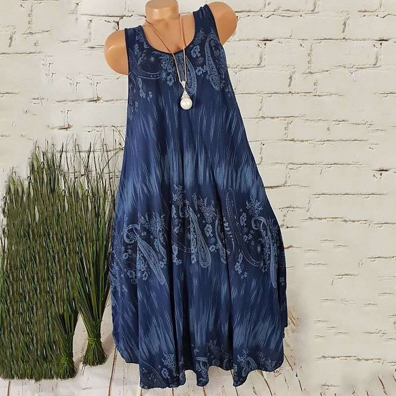 flowersverse Women's Plus Size Curve Shift Dress Floral Round Neck Print Sleeveless Spring Summer Casual Short Mini Dress Causal Daily Dress