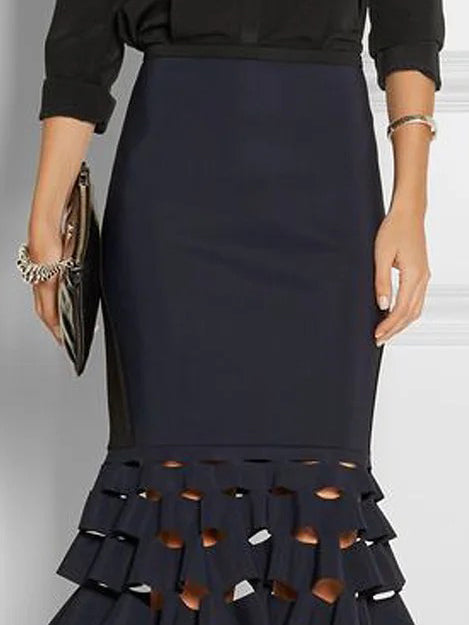 flowersverse Hollow Solid Color Mermaid Skirts Bottoms