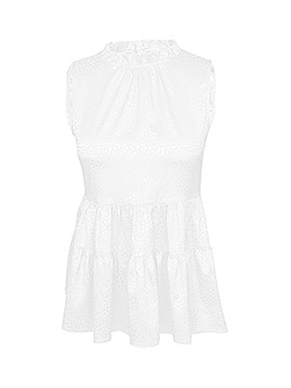 flowersverse Casual Sleeveless Falbala Round-Neck Vest Top