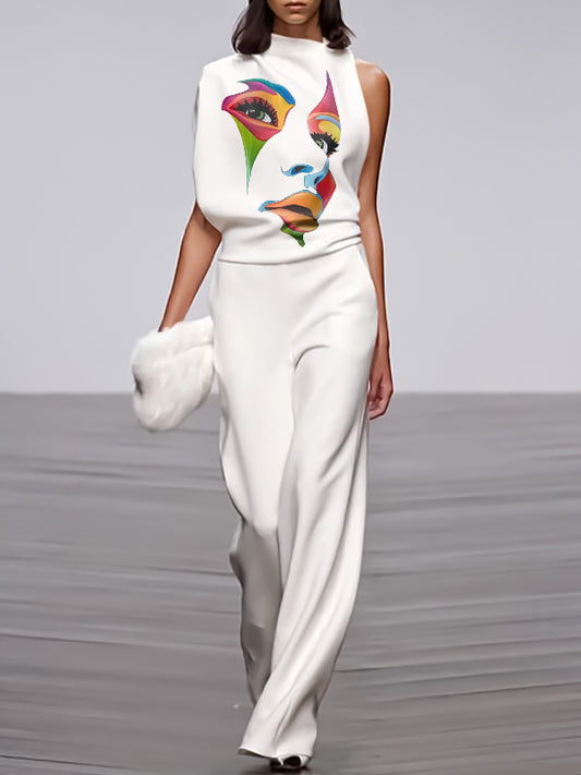 flowersverse Asymmetric Figure Printed Mock Neck Blouses&Shirts Tops