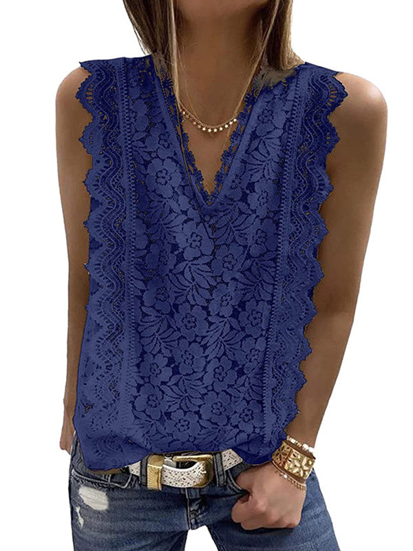 flowersverse Original Lace Embroidered Solid Color Falbala Vest Top