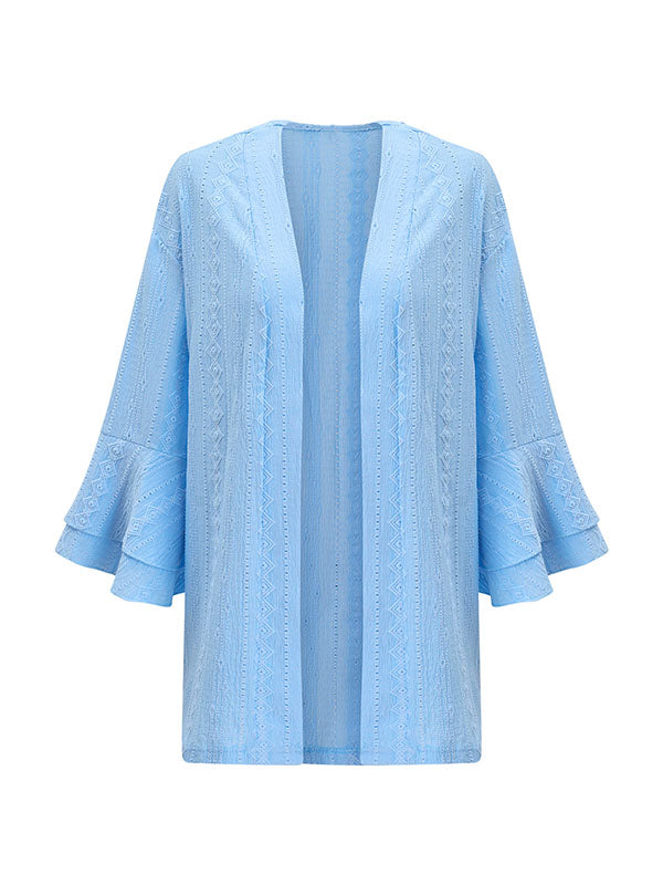 flowersverse Solid Color Flared Sleeves Long Sleeves Collarless Outerwear