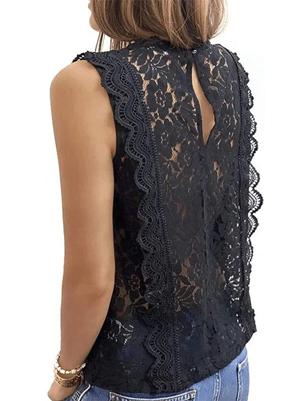 flowersverse Original Lace Embroidered Solid Color Falbala Vest Top