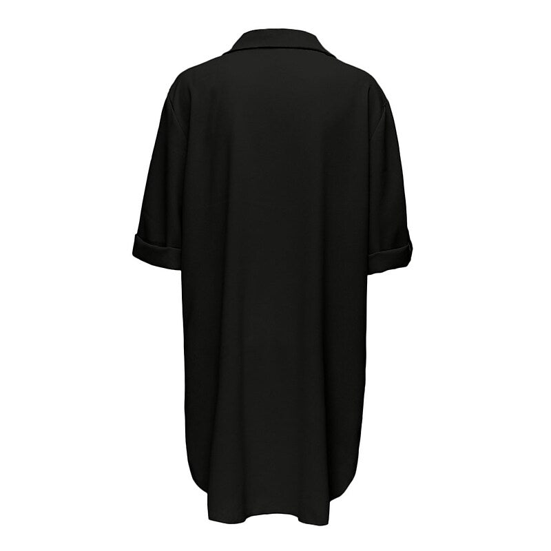 flowersverse Women's Shirt Dress Cover Up Beach Wear Mini Dress Pocket Split Basic Casual Plain Turndown 3/4 Length Sleeve Loose Fit Outdoor Daily Black Summer Spring S M L XL