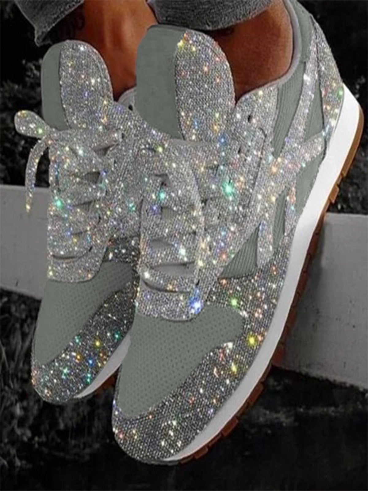 flowersverse Women Muffin Rhinestone New Crystal Platform Sneakers