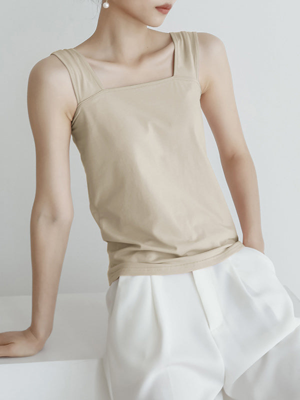 flowersverse Casual Simple 6 Colors Square-Neck Sleeveless Vest
