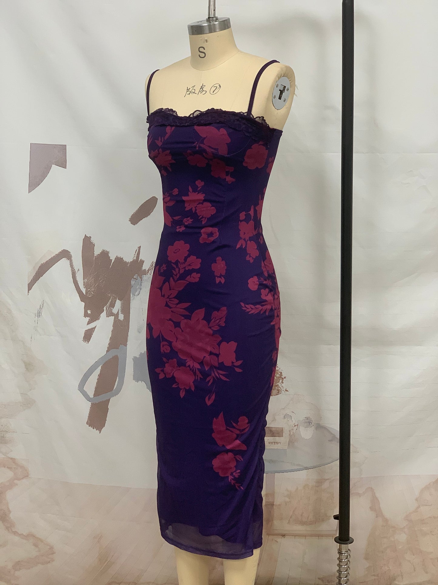 flowersverse Ladies Sexy Suspenders Lace Slit Bodycon Nightclub Dress