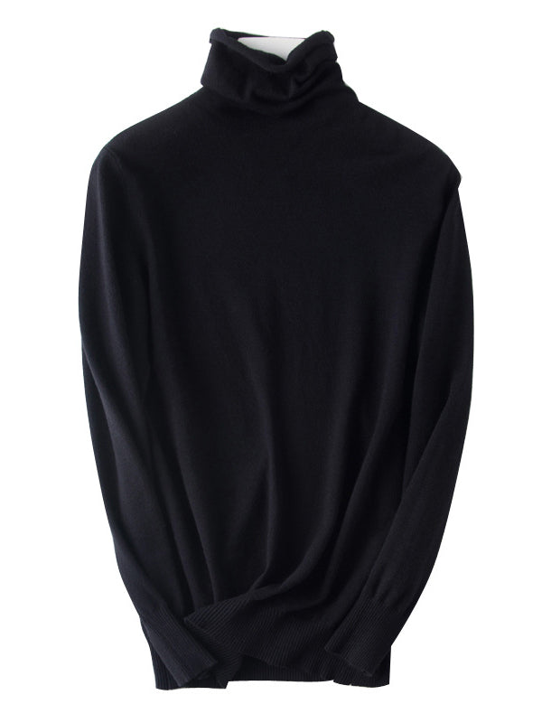 flowersverse Simple Loose Long Sleeves Solid Color High-Neck Sweater Tops