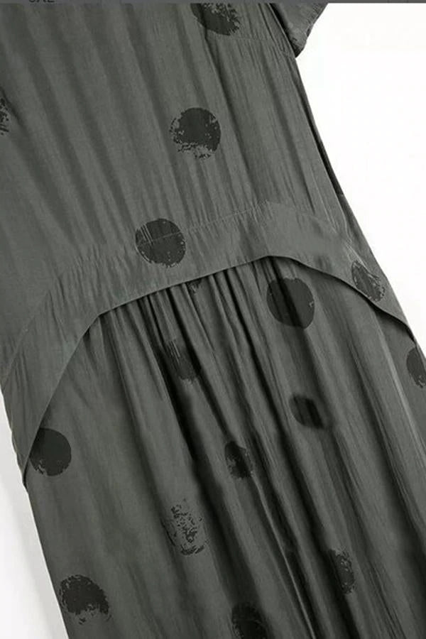 flowersverse Polka Dots Print Paneled Pleated Casual Midi Dress