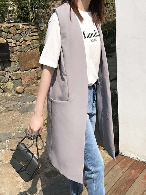 flowersverse Casual Loose Long Split-Joint Sleeveless Vest