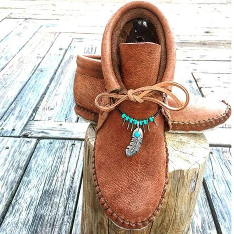 flowersverse New Style Round Toe Flat Heel Comfortable Lightweight Boots