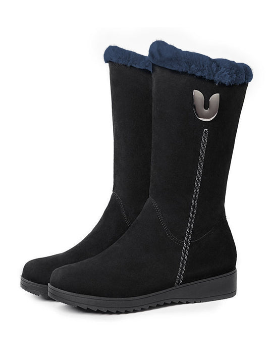 flowersverse Vintage Soft Faux Suede Warm Plush Zip-Up Boots